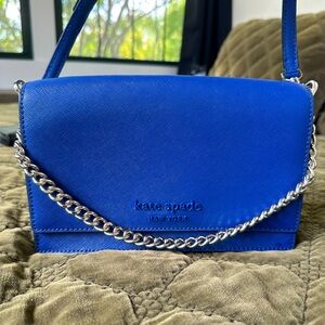 Kate Spade Saffiano Leather Chain Link Detail Royal Blue Crossbody Bag